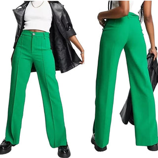 MANGO High Waisted Tailored Straight Leg Trouser Pants Green Women's Size US 4