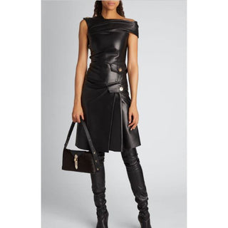 NWT Proenza Schouler Leather One Shoulder Mini Dress Black Women's US 6