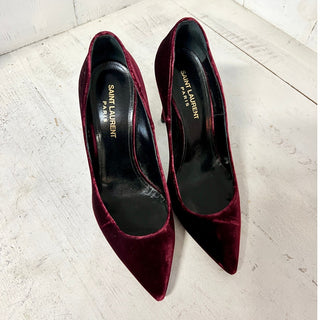 Saint Laurent YSL Anja 105 French Velvet Stilettos Pump Burgundy Women's 36.5