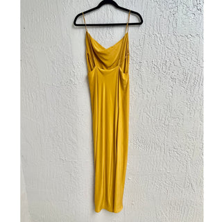 Revolve Spaghetti Strap Satin Cowl Neck Elegant Maxi Dress Yellow Women's M