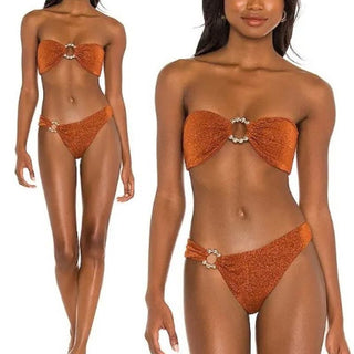 Devon Windsor Sienna Strapless Bikini Top & Bottom Set Rust Orange Women's Small