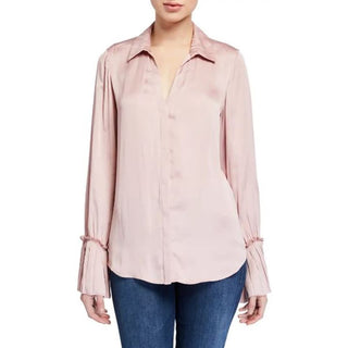 Paige Flare Sleeve Pleated Satin Abriana Tunic Shirt Blush Pink Women's Large