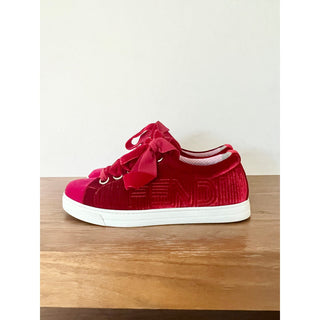 Fendi Two Tone Velvet Logo Embossed Sneakers Shoes Red Pink Womens Sz 36.5 / 6.5