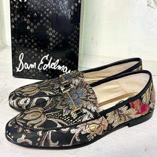 NWT Sam Edelman Loraine Horsebit Floral Jacquard Step-In Loafers Black Womens 7M