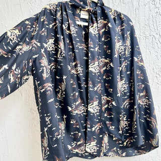 NWOT Khaite Long Sleeve Fran Koi Print 100% Silk Top Blouse Black Women's Size S