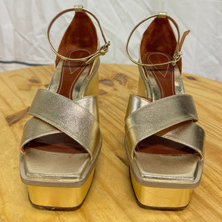 Zimmermann Leather Metallic Prisma Ankle Strap Platform Sandals Gold 40 / 9.5