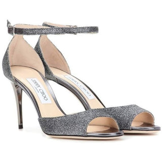 Jimmy Choo Metallic 90 Ankle Strap Stilettos Heel Sandals Silver Women 38.5 US 8