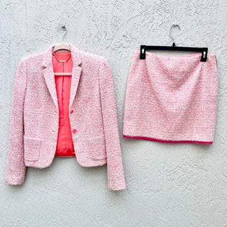 Elie Tahari Shannon Tweed Jacket & Alexis Boucle Tweed Skirt Set Pink Women US 4