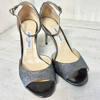 Jimmy Choo Metallic 90 Ankle Strap Stilettos Heel Sandals Silver Women 38.5 US 8