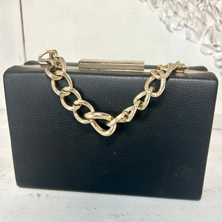 Zara Women's Evening Shoulder Box Handbag Faux leather with Gold Chain Black