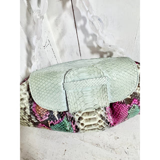 Ximena Kavalekas Serana Python Leather Top Handle Purse Clutch Handbag Multi