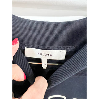 Frame Block Letter Long Sleeve Crew Neck Sweatshirt Navy Blue Women's Size L