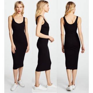 Enza Costa Sleeveless Scoop Neck Ribbed Knit Tank Midi Dress Black Women's M