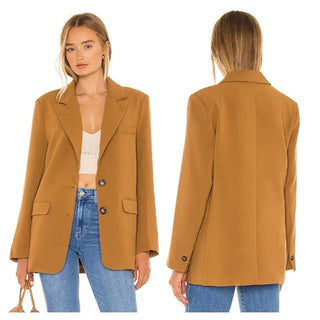 ASTR The Label Long Sleeve Single Breasted Boyfriend Blazer Caramel Women's S