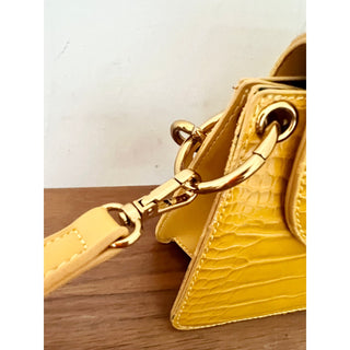 Melie Bianco Embossed Vegan Leather Crossbody Bag Yellow Women's Gold Chain