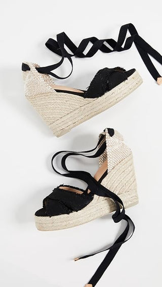 Castaner Bluma Canvas Crisscross Ankle Strap Wedge Heel Sandals Black Womens 40