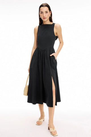 NWT ASTR the Label Sleeveless Bow Back Apron A-Line Midi Dress Black Small