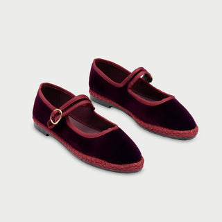 Flabelus Boris Velvet Slip On Round Toe Mary Jane Flats Burgundy Red Women's EU 42