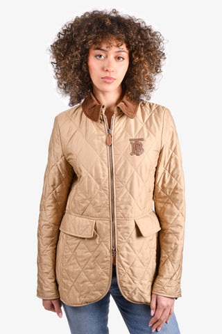 Burberry Corduroy Collar Full Zip Quilted Riding Barn Jacket Tan Women's Medium