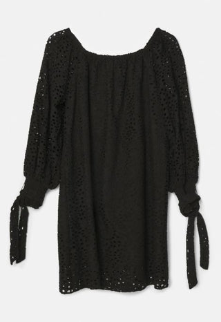 Alice + Olivia Artemis Poplin Off-The-Shoulder Eyelet Mini Shift Dress Black Women's XS