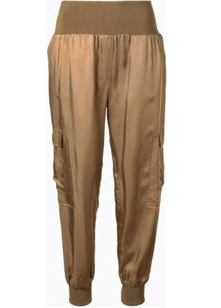 Cinq à Sept Giles Satin Cargo High Rise Jogger Pants Olive Brown Women's XS