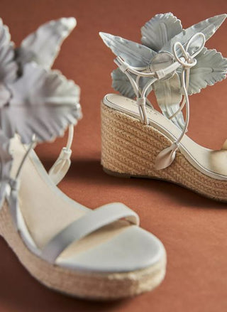 Cecelia New York Lilly Embellished Floral Espadrille Wedges Sandals Alabaster 10