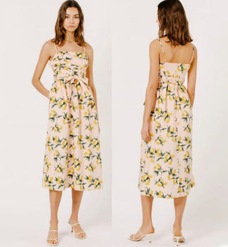 Moodie Belted Poplin Lemon Pleated Midi A-Line Dress Light Pink Women's Size XS