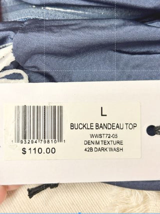 NWT WeWoreWhat Buckle Bandeau Bikini Top & Bikini Bottom Set Denim Women's Large
