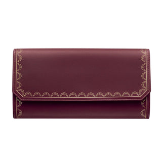 NWT Guirlande de Cartier Flap international Wallet Burgundy Calfskin Golden Trim