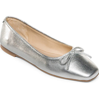 NWOT Bernardo Metallic Leather Slip On Square Toe Ballet Flats Silver Womens 6.5