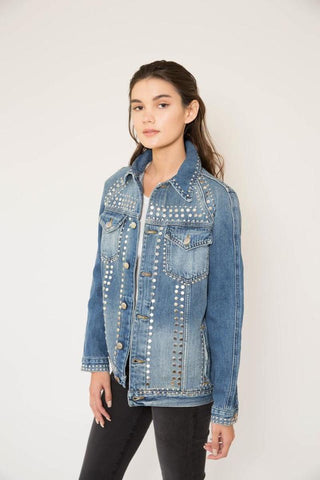 Frame Le Studded Long Sleeve Cotton Denim Jean Jacket Gelder Blue Women's Small