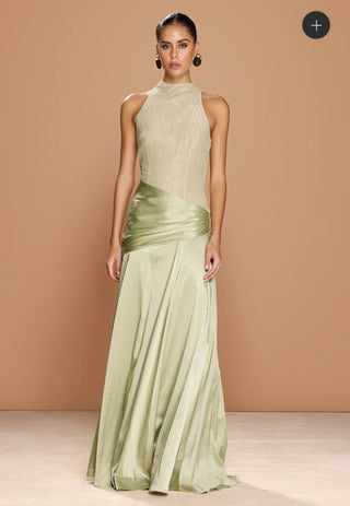 Sonya Moda Sydney sleeveless lace and satin gown dress, M