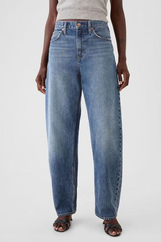 Zara High Waisted Medium Wash Denim Barrel Ankle Jeans Blue Women's Size 2