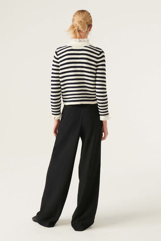 Ba&sh Gamden Striped Long Sleeve Cropped Knit Cardigan Sweater Cream Black XL