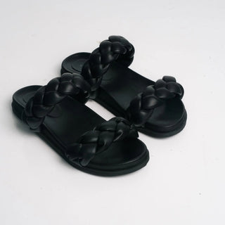 Vicson Harbour Leather Braided Strap Flat Sandals Black Women's Size EU 41