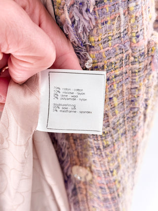 CHANEL Cotton-Blend Notch Lapel Tweed Blazer Pastel Pink & Purple FR 46 / US 14