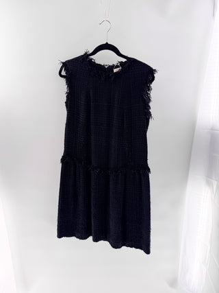 CHANEL Iridescent Tweed Fringe Sleeveless A-Line Mini Dress Black Womens Size 44
