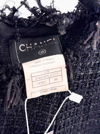 CHANEL Iridescent Tweed Fringe Sleeveless A-Line Mini Dress Black Womens Size 44
