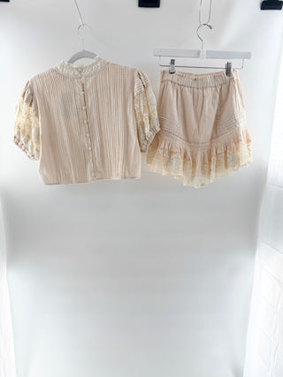 LoveShackFancy embroidered lace insert set top and mini skirt, top M / bottom S