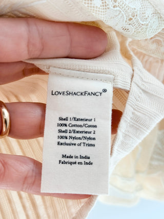 LoveShackFancy embroidered lace insert set top and mini skirt, top M / bottom S