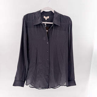 L'Agence Silk Striped Long Sleeve Collared Button-Up Shirt Black White Womens M