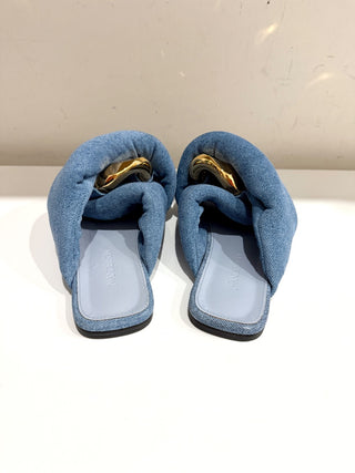 NWOT JW Anderson Denim Gold Buckle Chunky Flat Slide Sandals Blue Women's EU 40