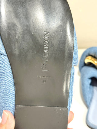 NWOT JW Anderson Denim Gold Buckle Chunky Flat Slide Sandals Blue Women's EU 40