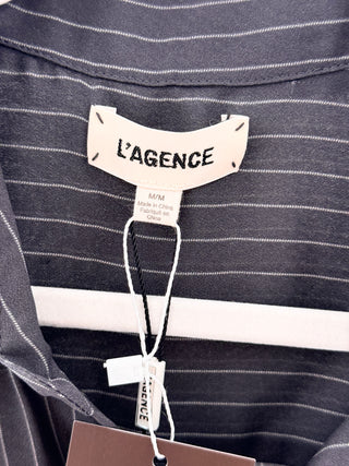 L'Agence Silk Striped Long Sleeve Collared Button-Up Shirt Black White Womens M