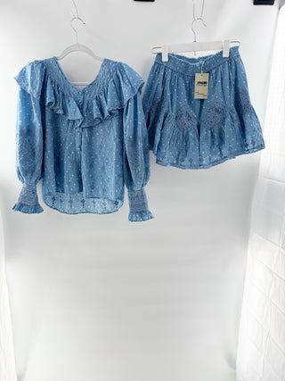LoveShackFancy matching et top and mini ruffle skirt, S