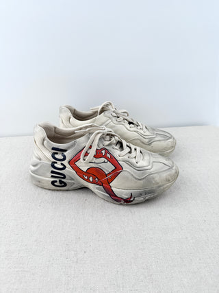 Gucci Rhyton Leather Sneaker Maxi Mouth Distressed Sneaker Cream Men's EU 38