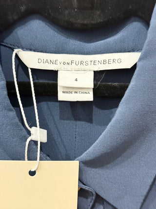 Diane von Furstenberg Francesca Pleated Tie Waist Mini Shirt Dress Navy Blue 4