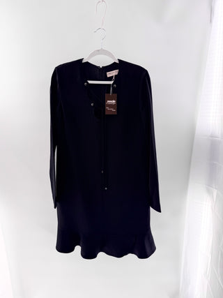 Emilio Pucci Lace-Up Cady Flounce Ruffle Hem Mini Dress Black Women's Size 42