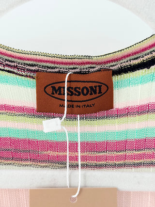 Missoni Knit Chevron Striped Long Sleeve V-Neck A-Line Midi Dress Multi Women XS