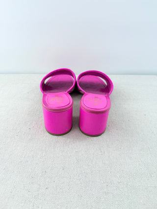 Valentino Garavani Iconographe Canvas Block-Heel Slide Sandals Pink Womens EU 37
